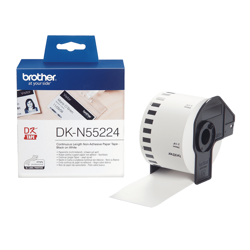 Genuine Brother DK-N55224 Continuous Non-Adhesive Paper Roll – Black on White, 54mm